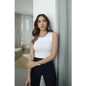 Beyaz Basic Fitilli Crop