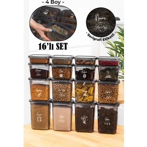 Beyaz Serigrafi Etiketli 16LI Peggy Dikdörtgen Saklama Kabı Seti 4X(1500-1150-800-400 Ml) Antrasit