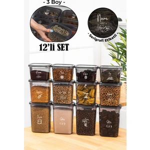 Beyaz Serigrafi Etiketli 12LI Peggy Dikdörtgen Saklama Kabı Seti 4X(1500-1150-800 Ml) Antrasit