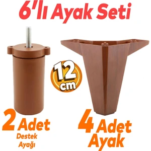 Sedir 6'lı Set Mobilya Tv Ünitesi Çekyat Koltuk Kanepe Destek Yükseltici Ayağı 12 Cm Kahverengi Baza Ayakları