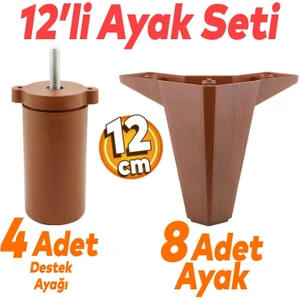 Sedir 12'li Set Mobilya Koltuk Kanepe Baza Tv Ünitesi Çekyat Destek Ayağı 12 Cm Kahverengi Ayakları