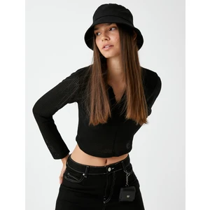 Koton Crop Tişört Polo Yaka Uzun Kollu