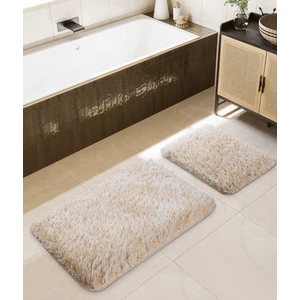 Douro Shaggy 2li Banyo Paspası Bej Kaydırmaz Taban 60 x 100 - 50 x 60
