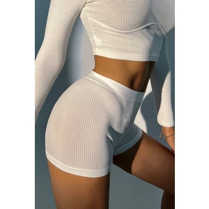 Kadın Beyaz Kaşkorse Bustiyer Boxer İç Çamaşır Takımı 60400