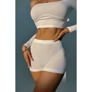 Kadın Beyaz Kaşkorse Bustiyer Boxer İç Çamaşır Takımı 60400