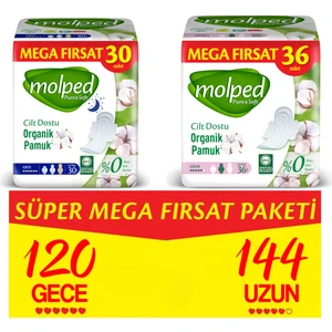 Pure & Soft  Hijyenik Ped Süper Mega Fırsat Paketi Gece 120 Adet + Uzun 144 Adet