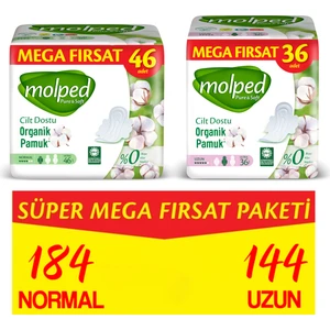 Pure & Soft  Hijyenik Ped Süper Mega Fırsat Paketi Normal 184 Adet + Uzun 144 Adet
