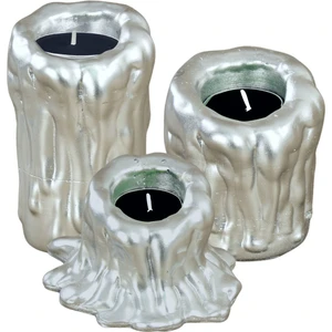 Stein Kohle Şamdan Dekoratif Mumluk Şamdan Set 3 Lü (Üçlü) Tealight Uyumlu Erimiş Mum 3 Boy Model