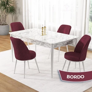 Pir Serisi 80X130 Sabit Beyaz Mermer Desen Mutfak Masa Takımı ve 4 Sandalye