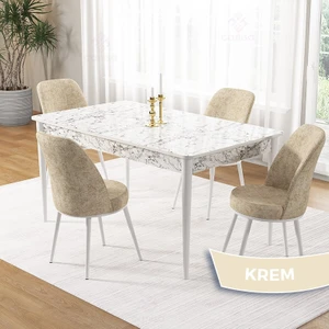 Pir Serisi 80X130 Sabit Beyaz Mermer Desen Mutfak Masa Takımı ve 4 Sandalye