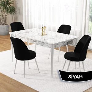 Pir Serisi 80X130 Sabit Beyaz Mermer Desen Mutfak Masa Takımı ve 4 Sandalye