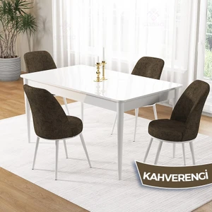 Pir Serisi, 80X130 Sabit Beyaz Mutfak Masası Takımı ve 4 Sandalye