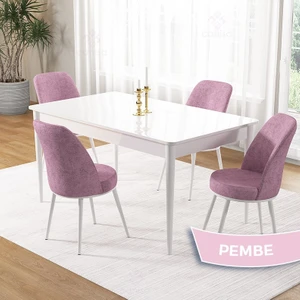 Pir Serisi, 80X130 Sabit Beyaz Mutfak Masası Takımı ve 4 Sandalye