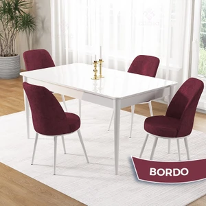 Pir Serisi, 80X130 Sabit Beyaz Mutfak Masası Takımı ve 4 Sandalye