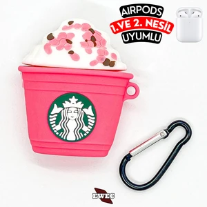Starbucks Figürlü Airpods 1. ve 2. Nesil Uyumlu Kopçalı Koruyucu Silikon Kılıf, Darbe Emici Kılıf
