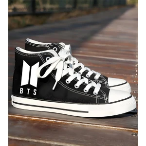Unisex Günlük Keten Rahat Bilekli Siyah Uzun Convers Bts Baskılı Sneaker Spor Ayakkabı