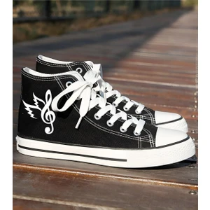 Unisex Günlük Keten Rahat Bilekli Siyah Uzun Convers Melodi Baskılı Sneaker Spor Ayakkabı