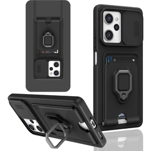 M.TK Moveteck Xiaomi Poco X5 Pro 5g Uyumlu Kılıf Kamera Lens Korumalı Kızak Sürgülü Lens Yüzüklü Kartvizitli Zuma Ip Askılı Silikon