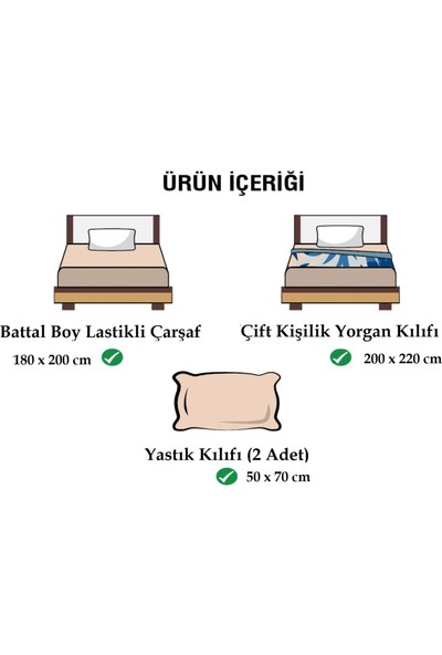 Ely Parker Kolay Ütü 180X200 Çift Kişilik Nevresim Takımı (Gri Lastikli Çarşaf+Yorgan Kılıfı+Yastık Kılıfı)