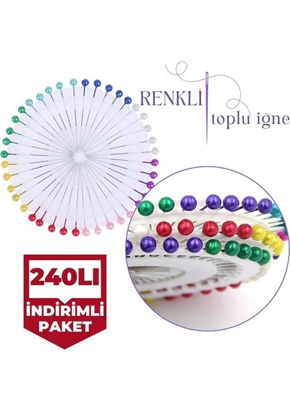 240 Adet Renkli Başlı Toplu Iğne