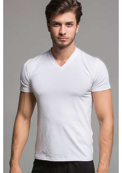 Thermoform Microfiber V Yaka T-Shirt Beyaz M