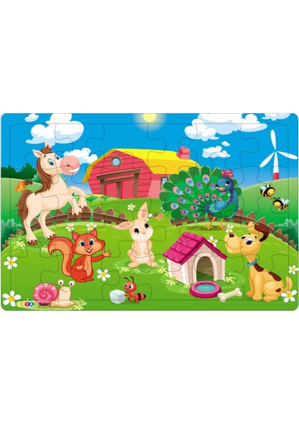 Yeni 4 Adet 24 Parçalı Ahşap Puzzle Yapboz Sevimli Dostlar, Karagöz, Korsanlar, Parkta Hayvanlar