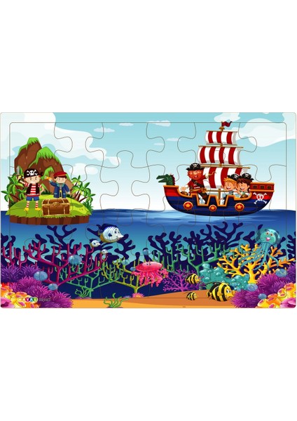 Yeni 4 Adet 24 Parçalı Ahşap Puzzle Yapboz Sevimli Dostlar, Karagöz, Korsanlar, Parkta Hayvanlar