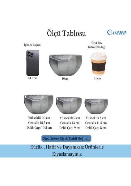 Saksı Çiçek Kaktüs Saksısı Lüx 15 cm Önü Açık Desenli 3'lü Set Çiçeklik