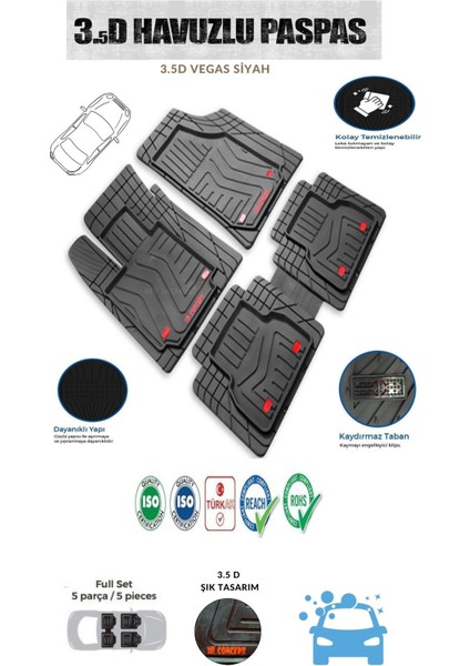 Fiat Egea Hatchback 2019 Model Uyumlu Vegas Siyah 3.5d Paspas