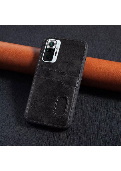 Xiaomi Redmi Note 10S Kılıf Zebana Kartlıklı Lüx Deri Kılıf Siyah