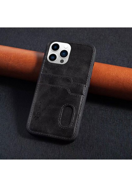 Apple iPhone 14 Pro Max Kılıf Zebana Kartlıklı Lüx Deri Kılıf Siyah