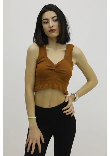 Bel Lastikli Triko Bluz Taba - P-019708
