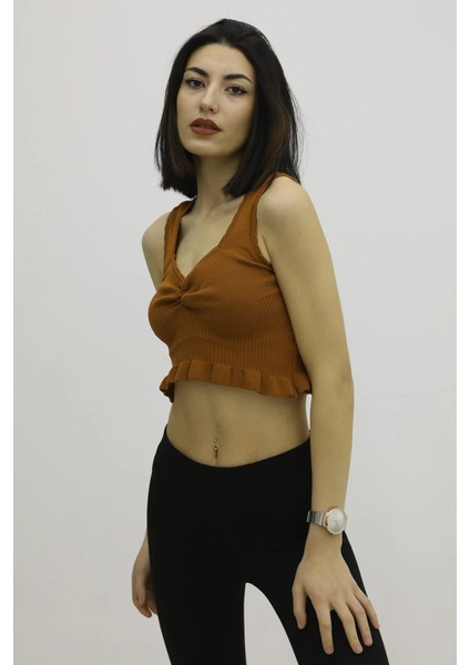 Bel Lastikli Triko Bluz Taba - P-019708
