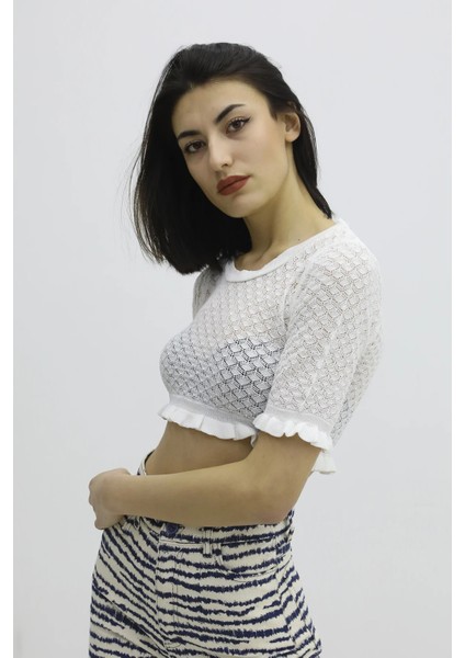 Bel Lastikli Triko Bluz - P-019803EKRU