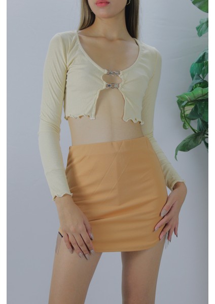 Zincir Tasarım Fitilli Bluz Bej - 114866.22