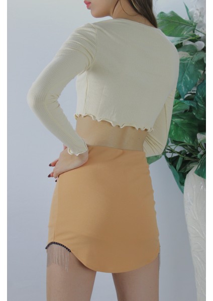 Zincir Tasarım Fitilli Bluz Bej - 114866.22 fırsatları