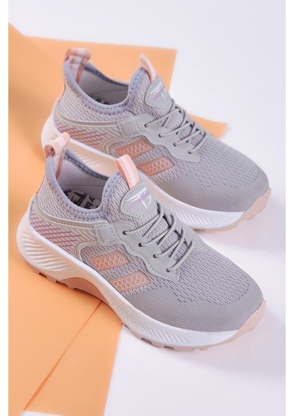 Çocuk Unisex Buz Pudra Rahat Kalıp Nefes Alabilen Kumaş Bağcıklı Sneaker10