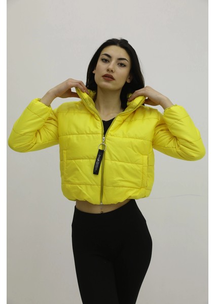 Fermuarlı Çift Cepli Şişme Mont Sarı - LKS9294 modelleri