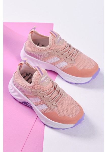 Çocuk Unisex Pudra Lila Rahat Kalıp Nefes Alabilen Kumaş Bağcıklı Sneaker10