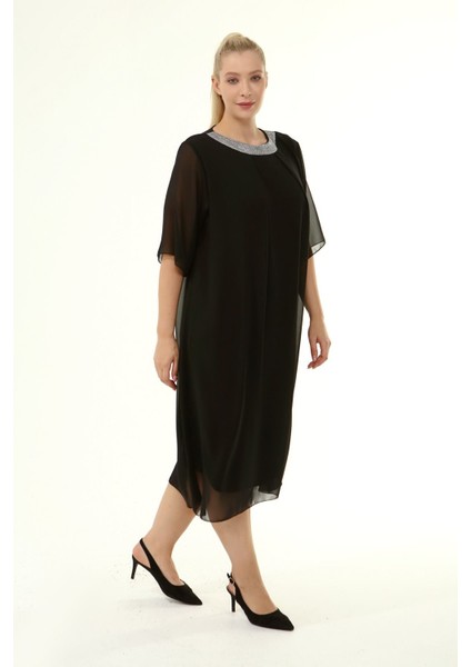 Büyük Beden Şifon Elbise 13D-1864 modelleri