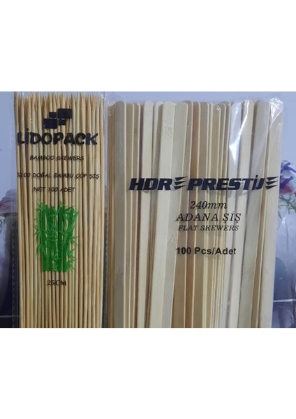 Ahşap Adana Kebap Şiş 1200 Adet + Bambu Çöp Şiş 1200 Adet