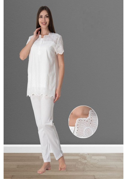Ekru Fistolu Hamile Lohusa Pijama Takımı