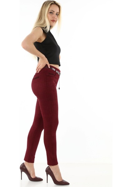 Ekoseli Kemerli Pantolon L1-1695 modelleri