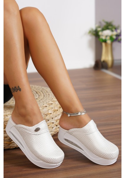 Beyaz Gümüş Desenli Kadın Airmax Taban Tam Ortopedik Anatomik Hastene, Doktor, Hemşire, Aşçı Sabo Terlik fiyatları