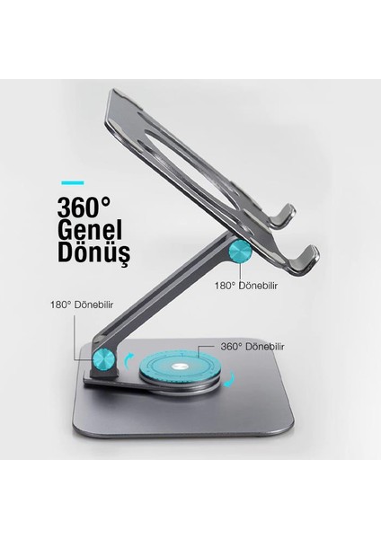 Metal 360 Derece Dönebilen Açı ve Yükseklik Ayarlı Masaüstü Tablet Standı Tablet Tutucu Stand