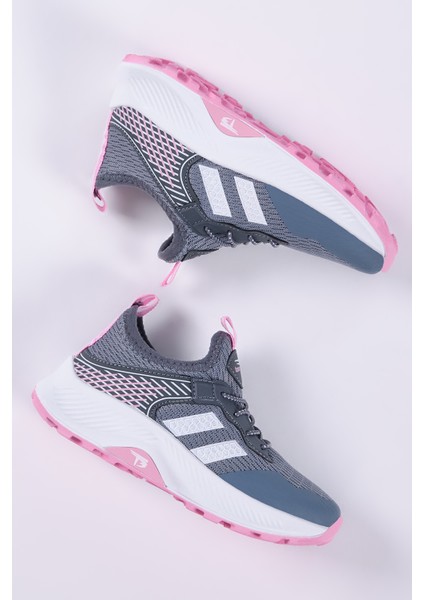 Çocuk Unisex Füme Pembe Rahat Kalıp Nefes Alabilen Kumaş Bağcıklı Sneaker10