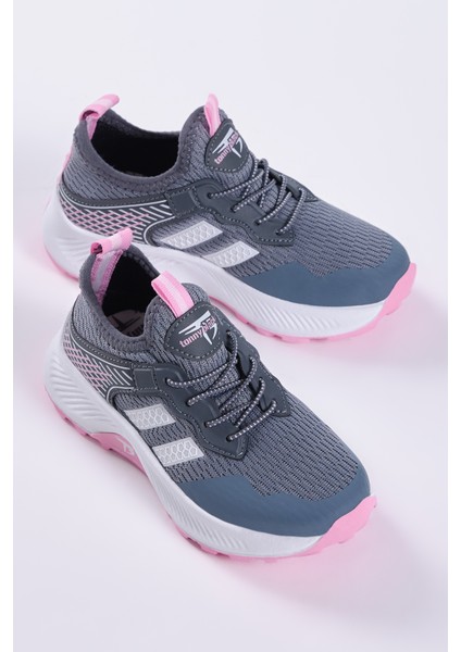 Çocuk Unisex Füme Pembe Rahat Kalıp Nefes Alabilen Kumaş Bağcıklı Sneaker10