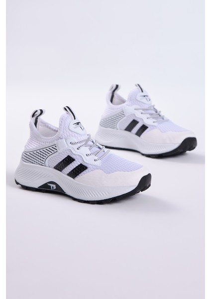 Çocuk Unisex Beyaz Siyah Rahat Kalıp Nefes Alabilen Kumaş Bağcıklı Sneaker10