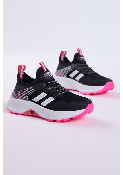 Çocuk Unisex Siyah Fuşya Rahat Kalıp Nefes Alabilen Kumaş Bağcıklı Sneaker10 fiyatları