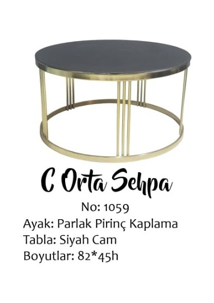 Orta Sehpa Brc C Model Siyah Düz Temper Cam Metal Çelik Gold Renk Kaplama Ayak El Yapım